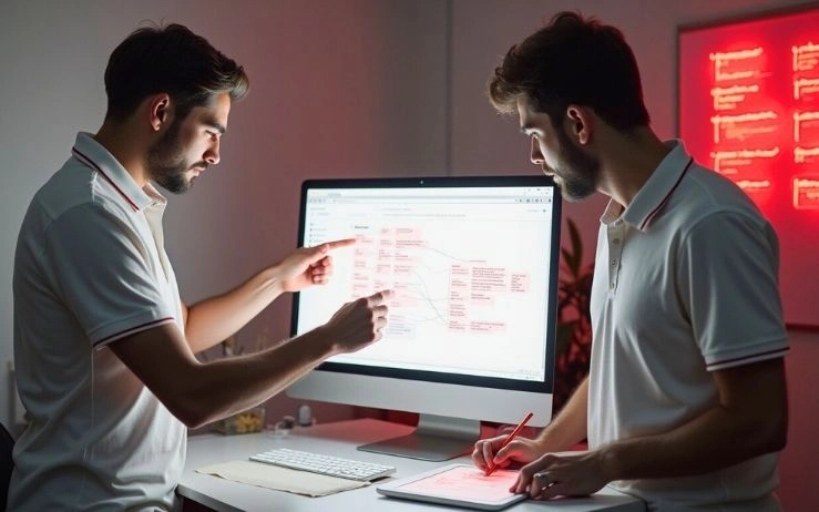 A team of developers working on a computer for custom web development