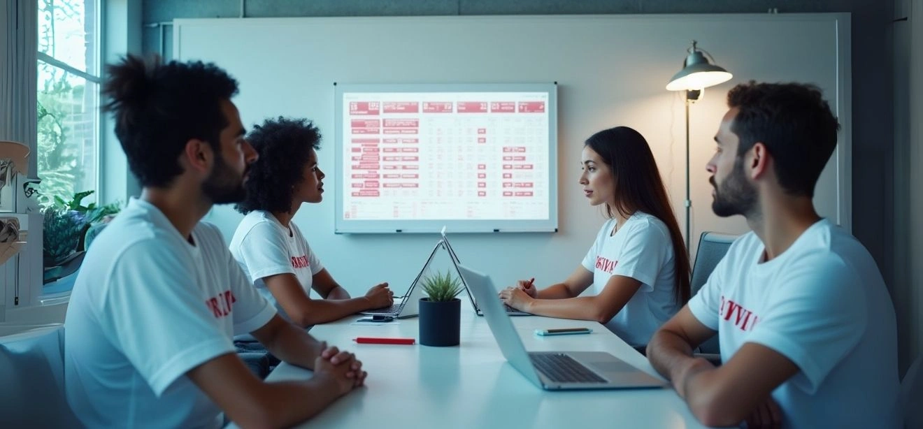 A team of technical SEO consultants discussing a whiteboard diagram