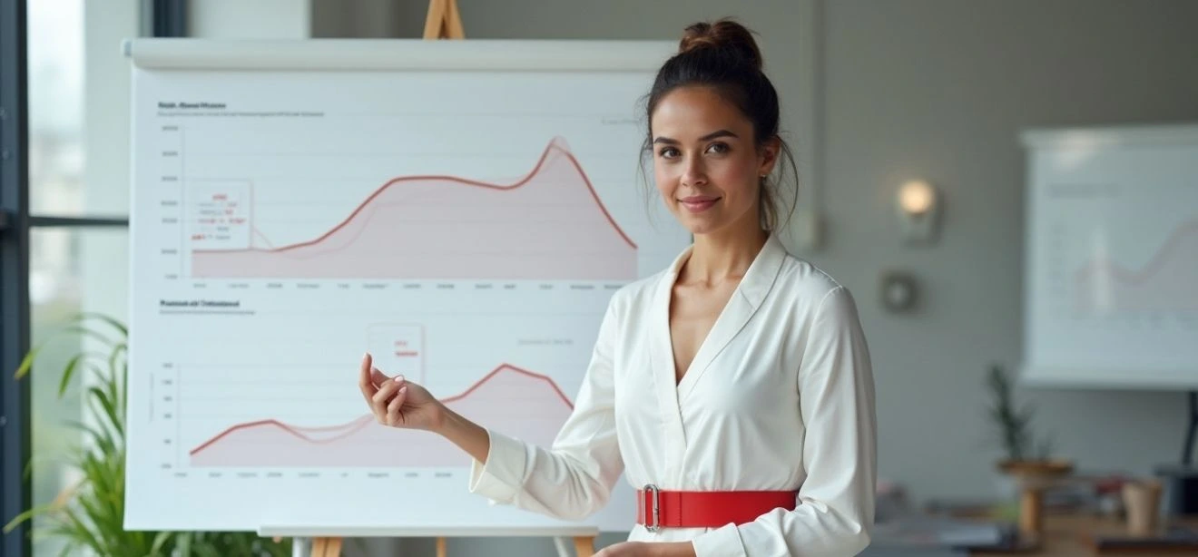 An AI consultancy professional giving a presentation in front of a chart