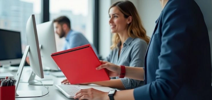 A person receives a red document, indicating support from Business Bookkeeping Services