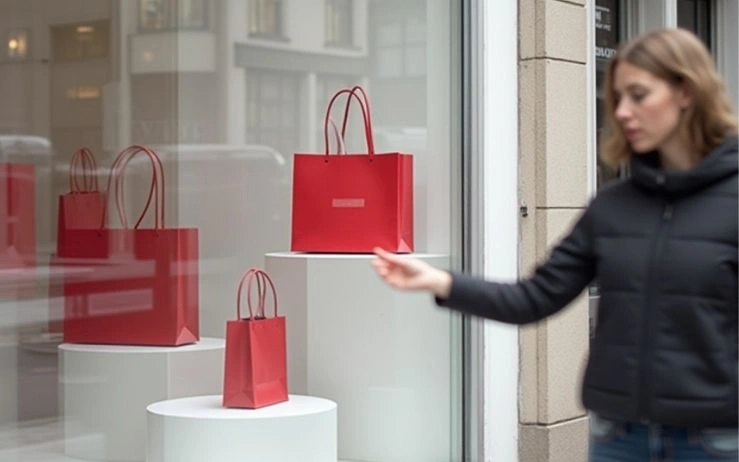 A woman looking at shopping bags, a brand design services concept