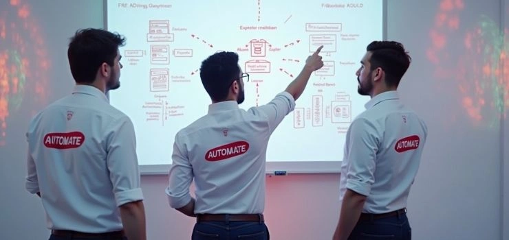 A team of developers looking at a diagram, a DevOps service provider