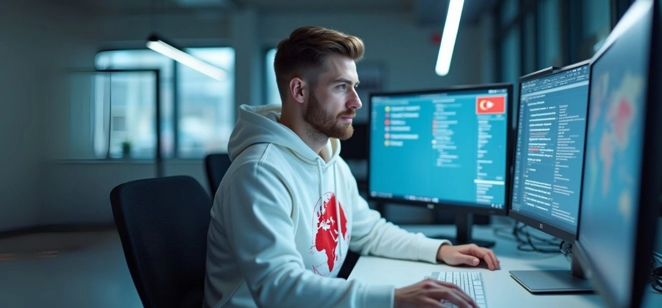 A man working on dual monitors for e-commerce SEO services