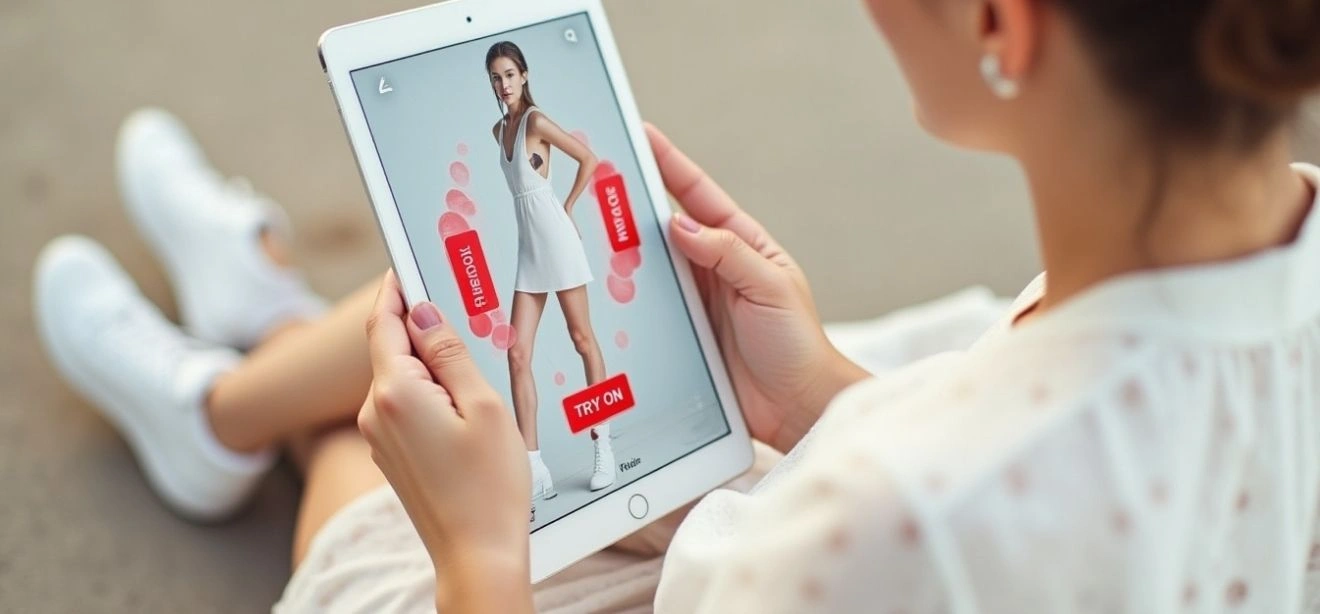 A person using a tablet to virtually try on clothes for an ecommerce website