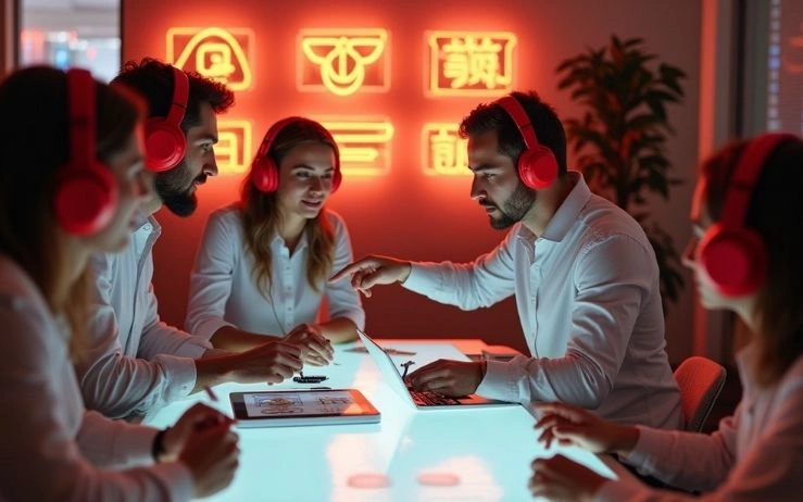 A team of people working on Facebook advertising campaigns