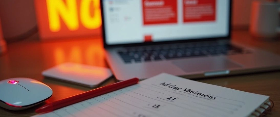 A person working on ad copy variations for a Facebook ad campaign