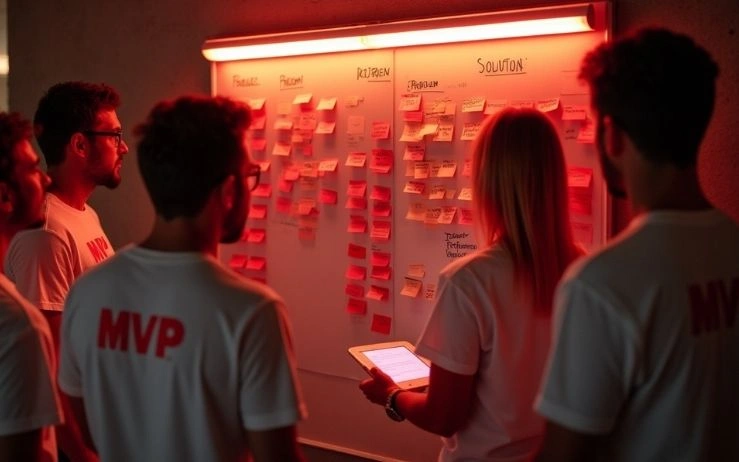 A team of people working on an MVP development project
