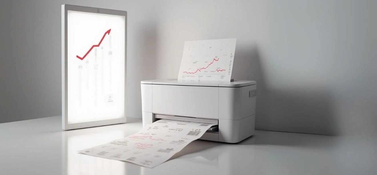 A printer printing a report and a tablet with a graph, off page seo services