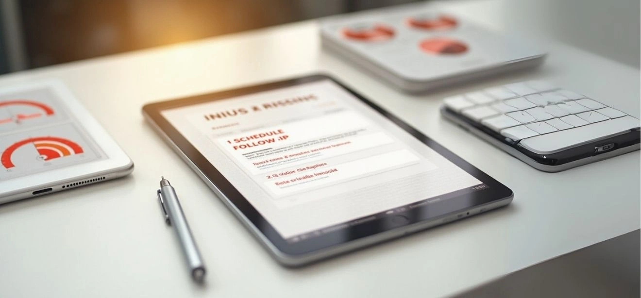 A tablet on a desk shows a calendar for scheduling outreach services
