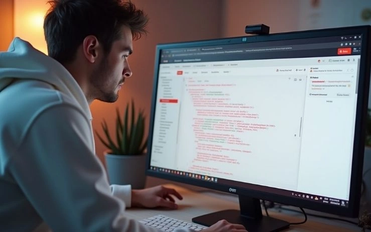 Man coding, providing custom shopify development services
