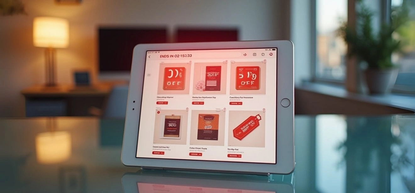 A tablet showing sale items and promotions for shopify store development