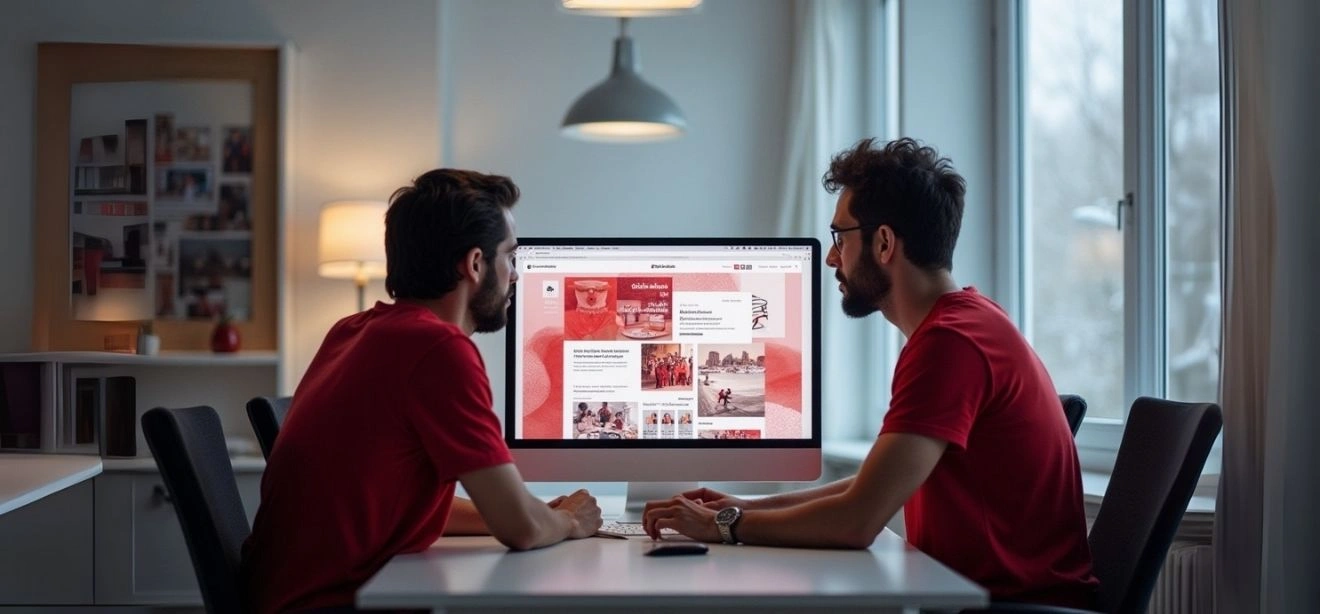 A team works on a social media graphic design project together