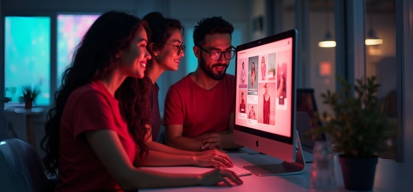 Three people working on social media graphic design services