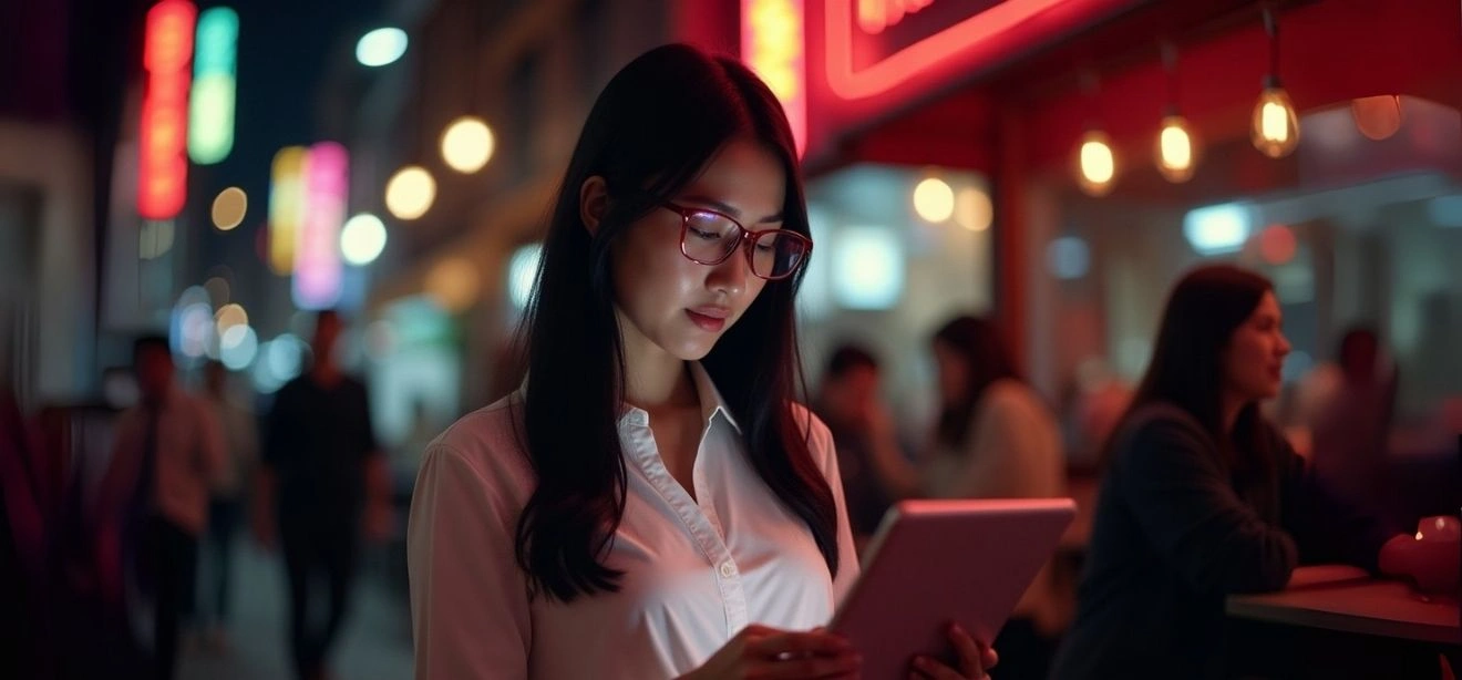 A woman working on user experience design services at night