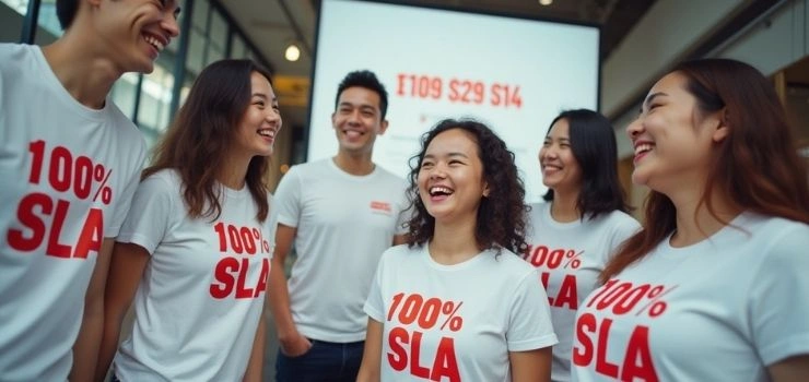 A group celebrating success in providing virtual assistant services