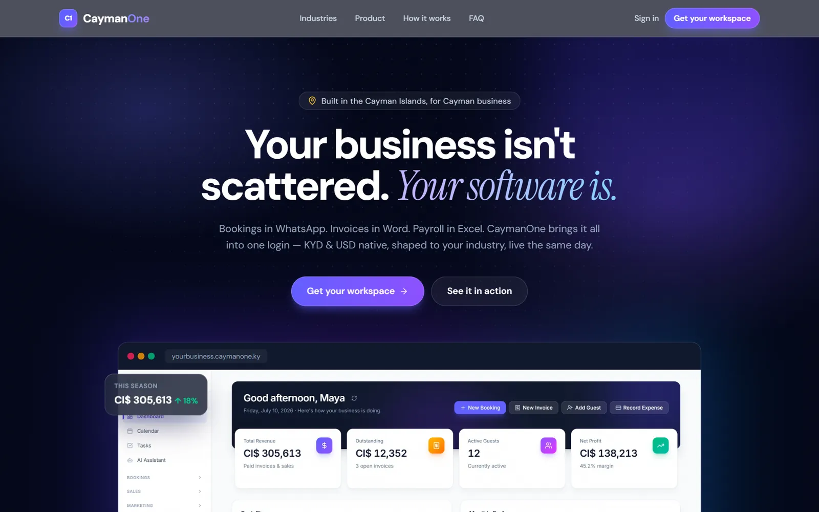 One login for bookings, invoicing and payroll, KYD and USD native