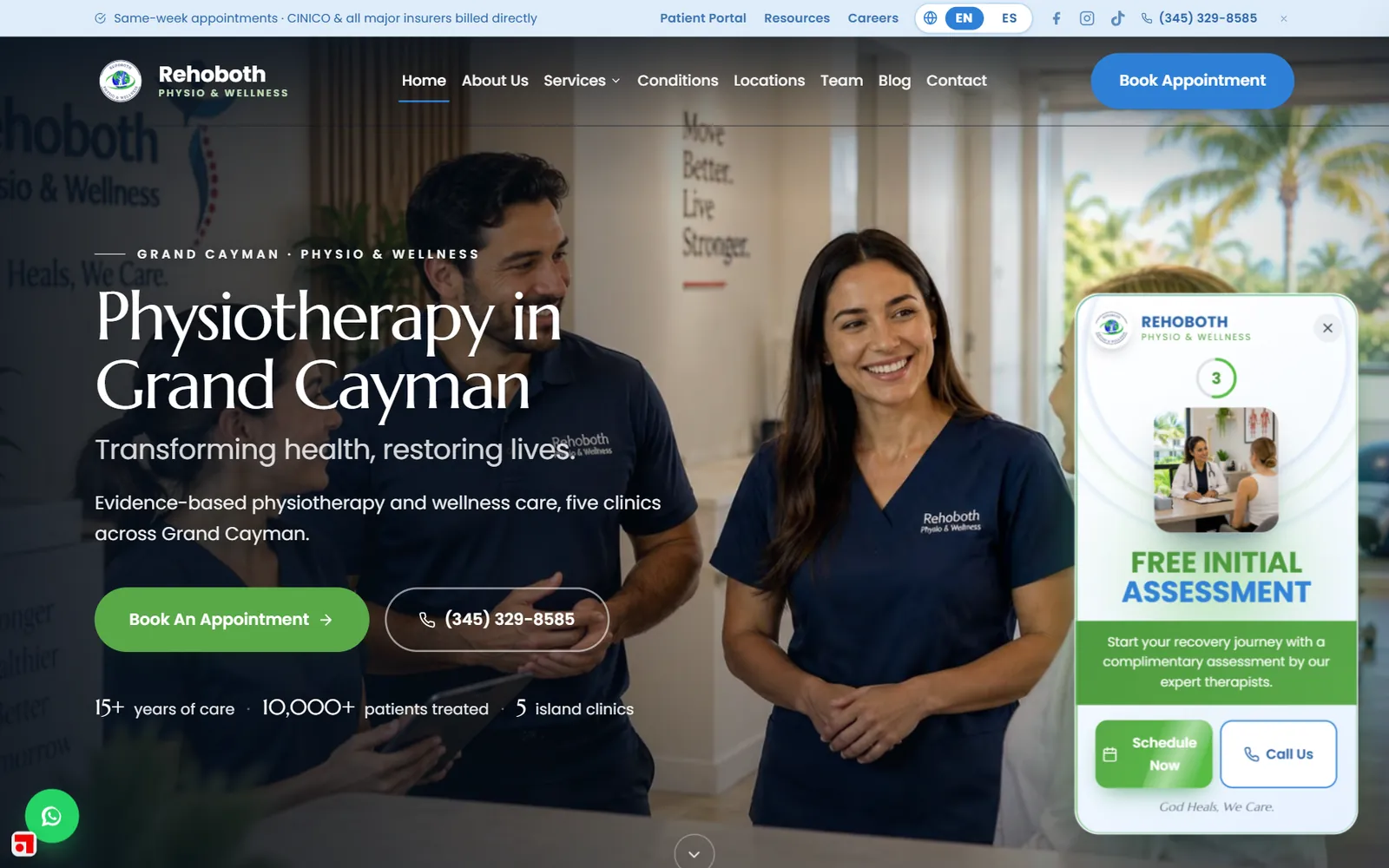 Grand Cayman: five island clinics, bilingual site, direct insurer billing